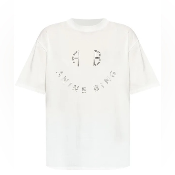 Anine Bing Kent Tee Smiley in Ivory - Picture 2 of 4